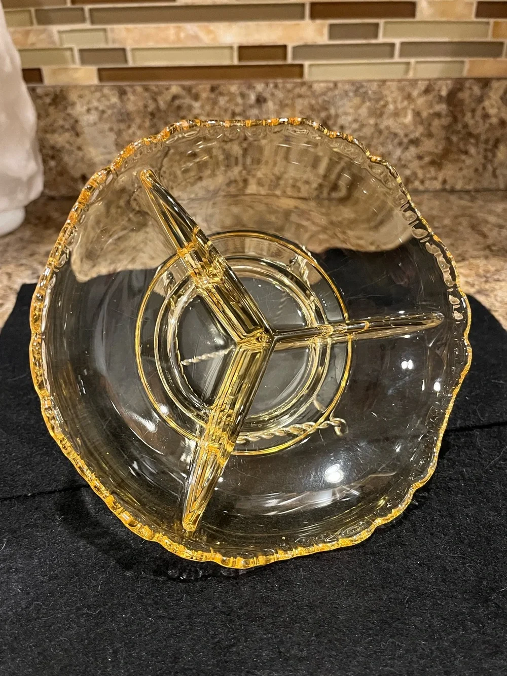Vintage Indiana Glass Amber Scalloped Rim Divided Glass Relish Serving Dish